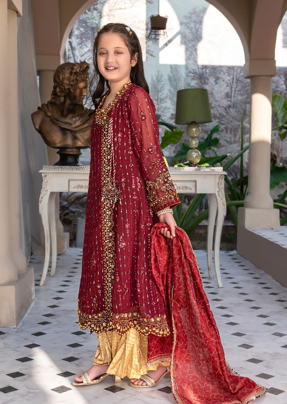 AL-3860 Readymade Maroon Ally's Dress Mummy and Me - Memsaab Online