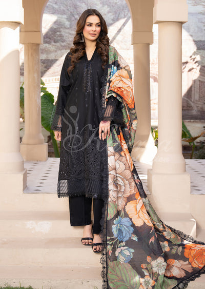 KC-1344 Readymade Black Karma Chickenkari Lawn Suit - Memsaab Online