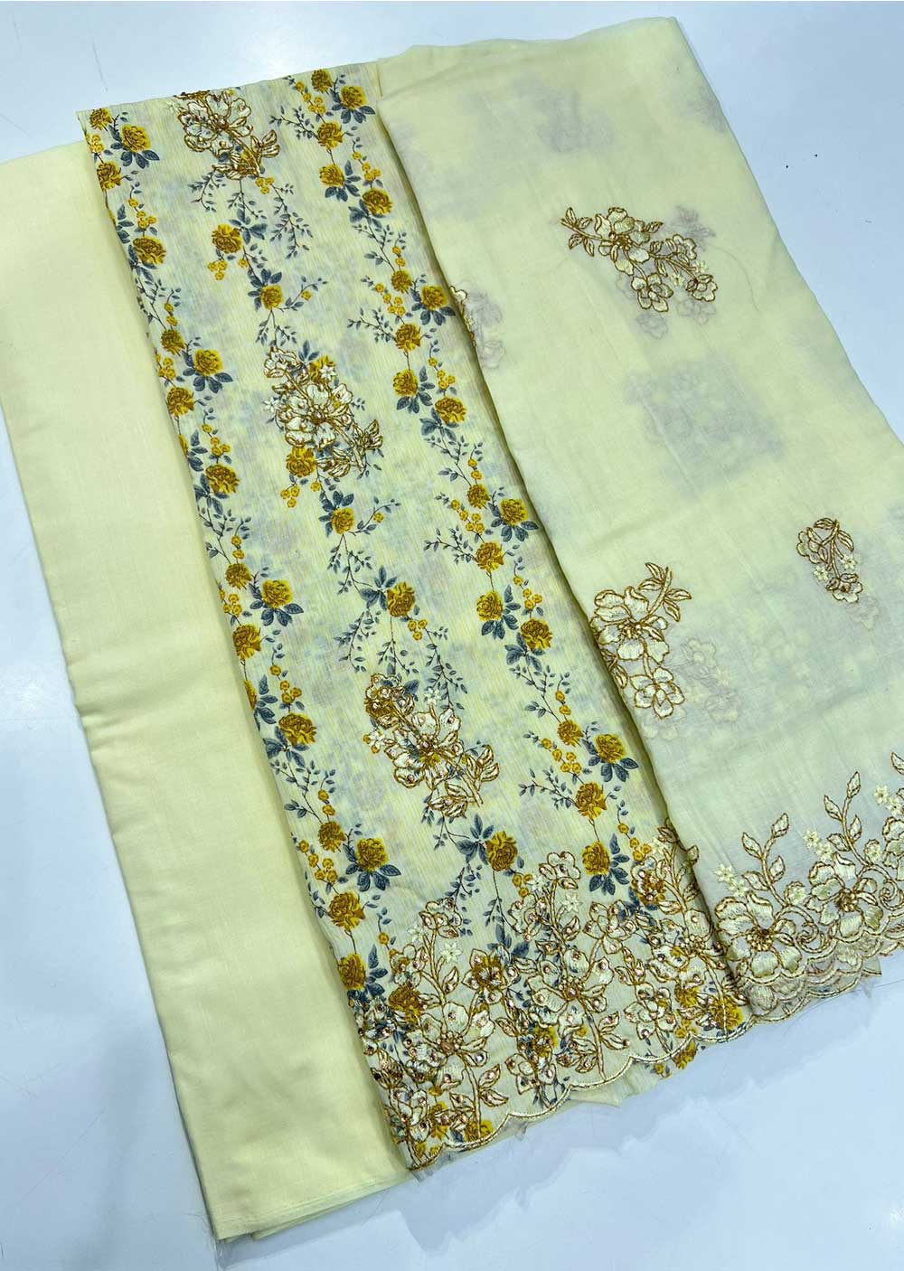 OP14900 Lemon Unstitched Garima Cotton Suit - Memsaab Online