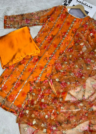 HK269 Zarifa - Light Orange Readymade Organza Suit - Memsaab Online