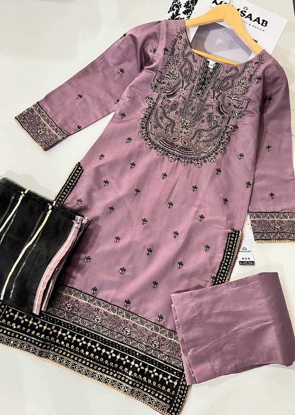 KLD312 Bahar - Lilac Readymade Khadi Net Suit - Memsaab Online