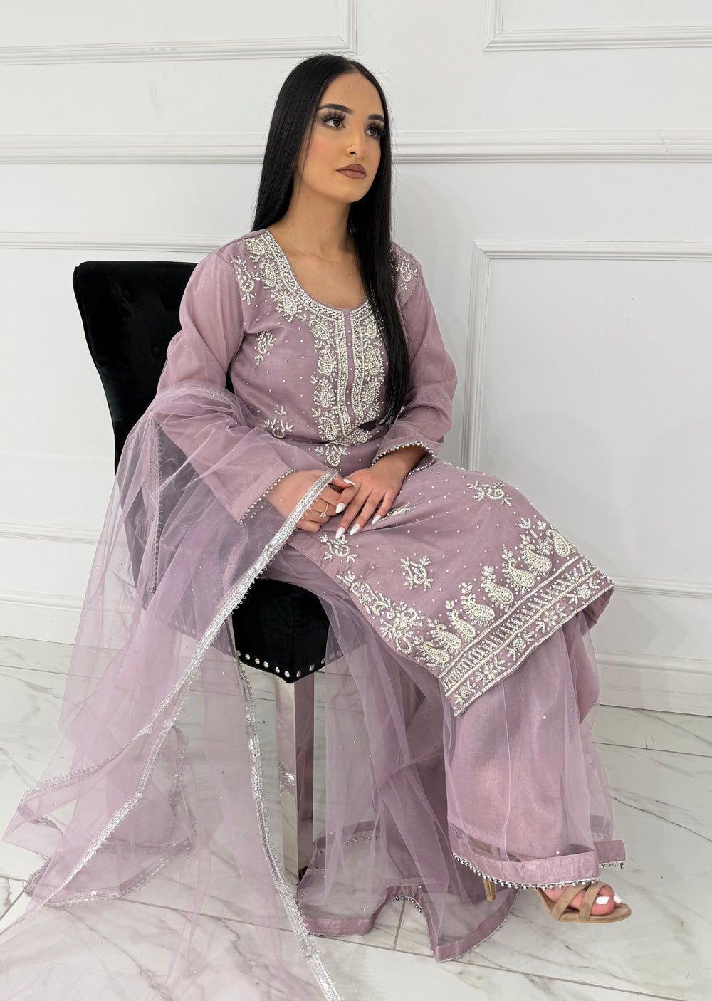 RH2108 SNEHA - Lilac Fancy Net Outfit - Memsaab Online