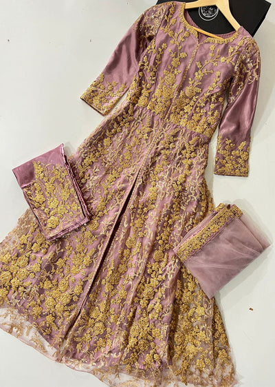 ASF4623R Jaan - Readymade Lilac Net Dress - Memsaab Online