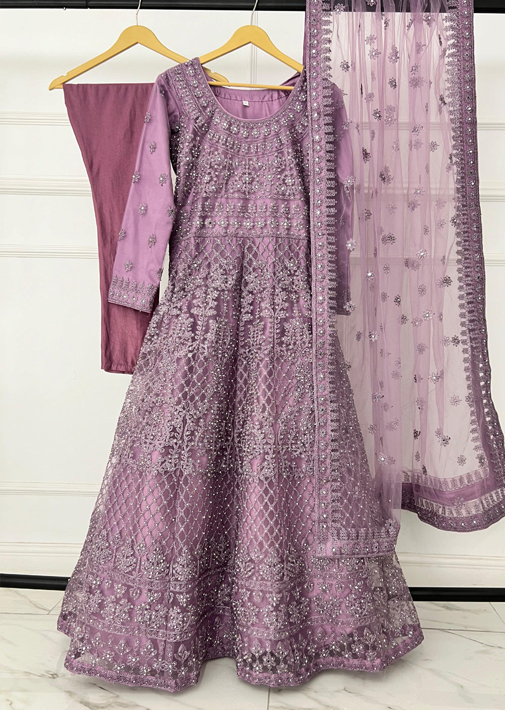 RH2104 Maya - Lilac Fancy Net Maxi Dress - Memsaab Online