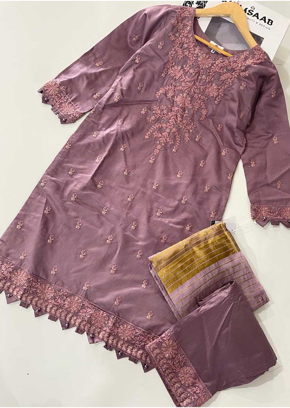 KLD313 Chand - Lilac Readymade Khadi Net Suit - Memsaab Online