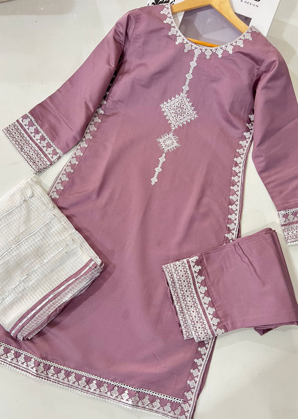 KLD303 Aynoor - Lilac Readymade Khadi Net Suit - Memsaab Online