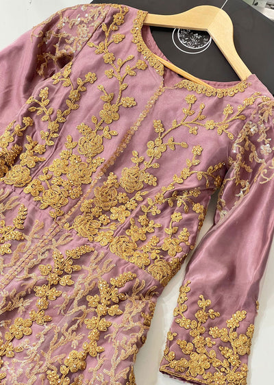 ASF4623R Jaan - Readymade Lilac Net Dress - Memsaab Online