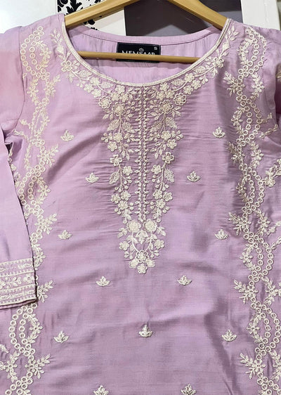 HK247 - Lilac Readymade Linen Suit - Memsaab Online