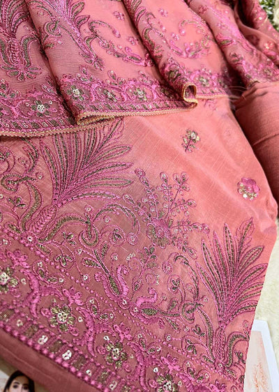 F-05 - Pink Unstitched Silk/Chiffon Suit - Memsaab Online