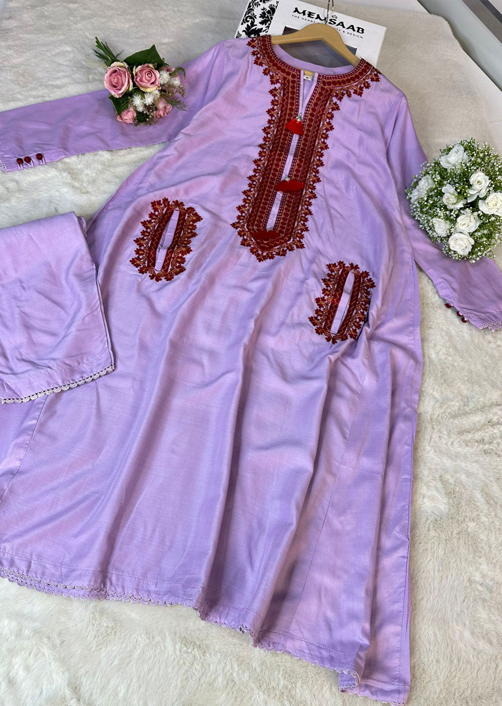 RGZ4014 Aera - Lilac Readymade 2 Piece Linen Suit - Memsaab Online