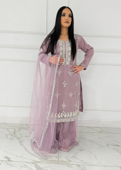 RH2108 SNEHA - Lilac Fancy Net Outfit - Memsaab Online