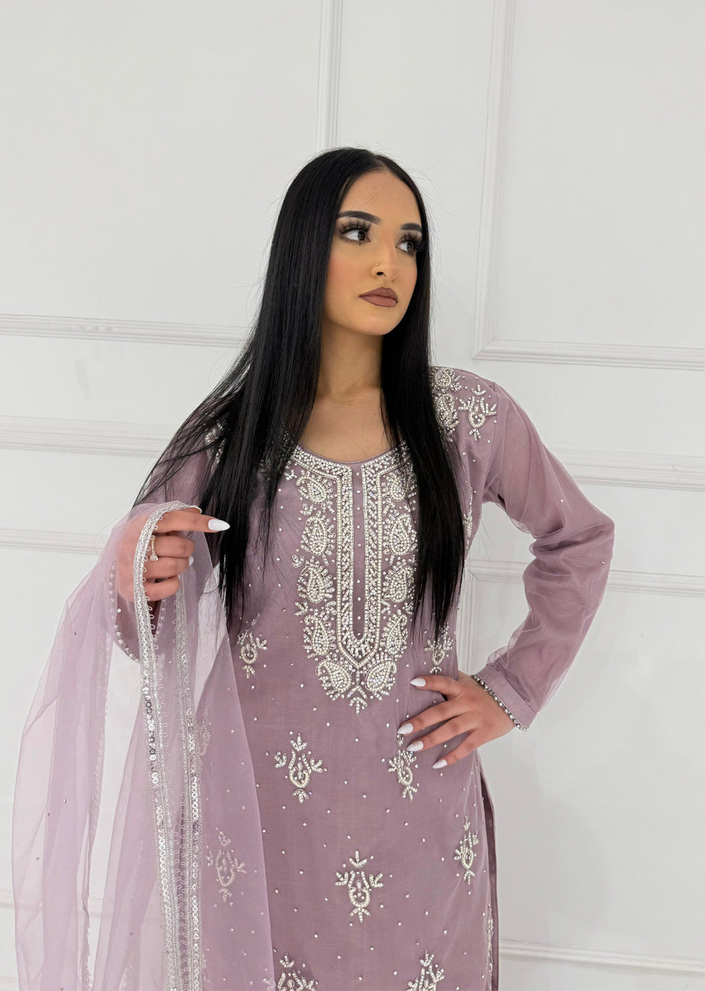 RH2108 SNEHA - Lilac Fancy Net Outfit - Memsaab Online