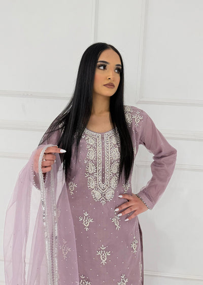 RH2108 SNEHA - Lilac Fancy Net Outfit - Memsaab Online