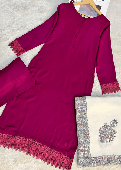 SMR3113- Magenta wool winter suit Suit - Memsaab Online