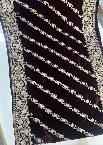 SMSH908 Maroon Embroidered Velvet Shawl - Memsaab Online