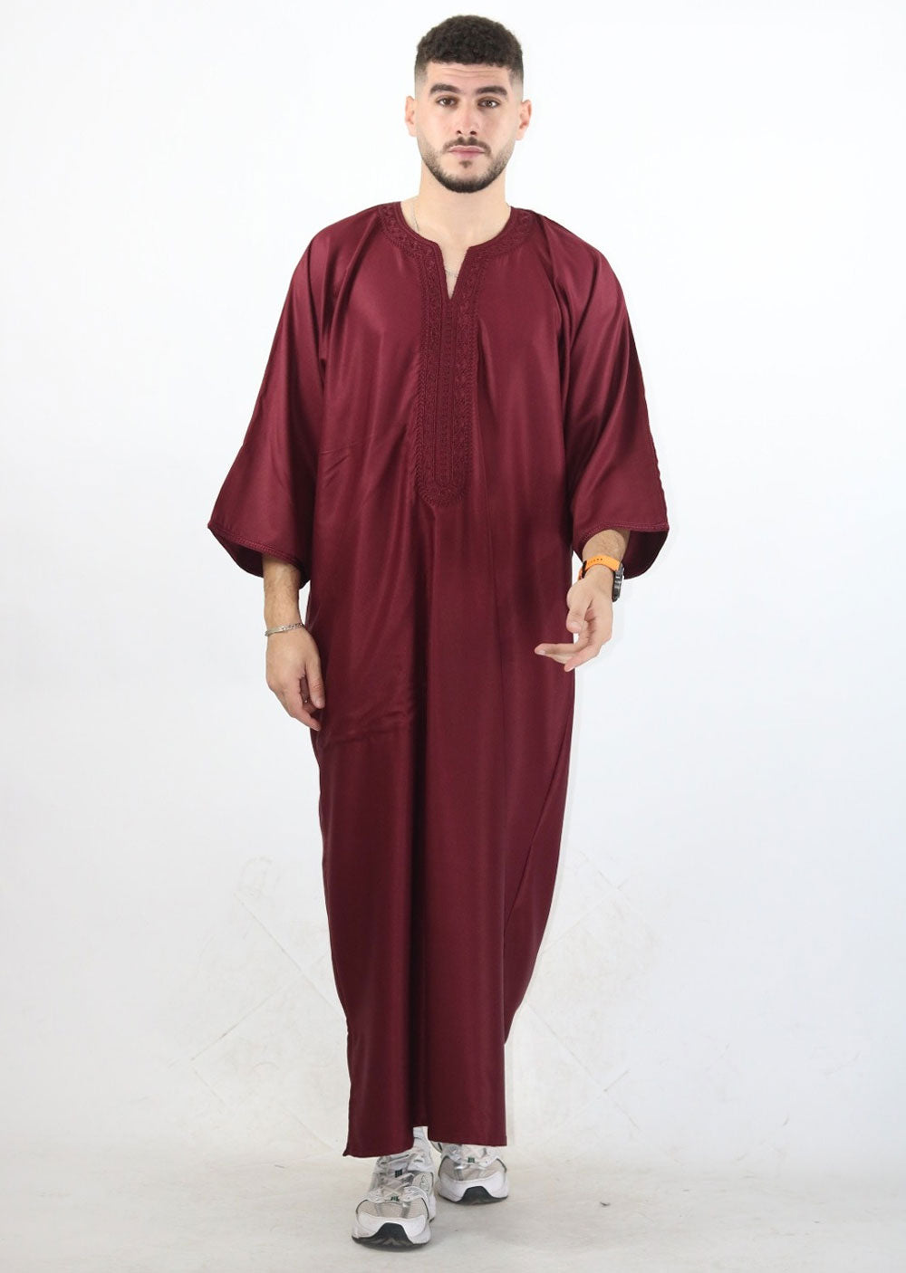 MRC101 Maroon Moroccan Embroidered Thobe - Memsaab Online