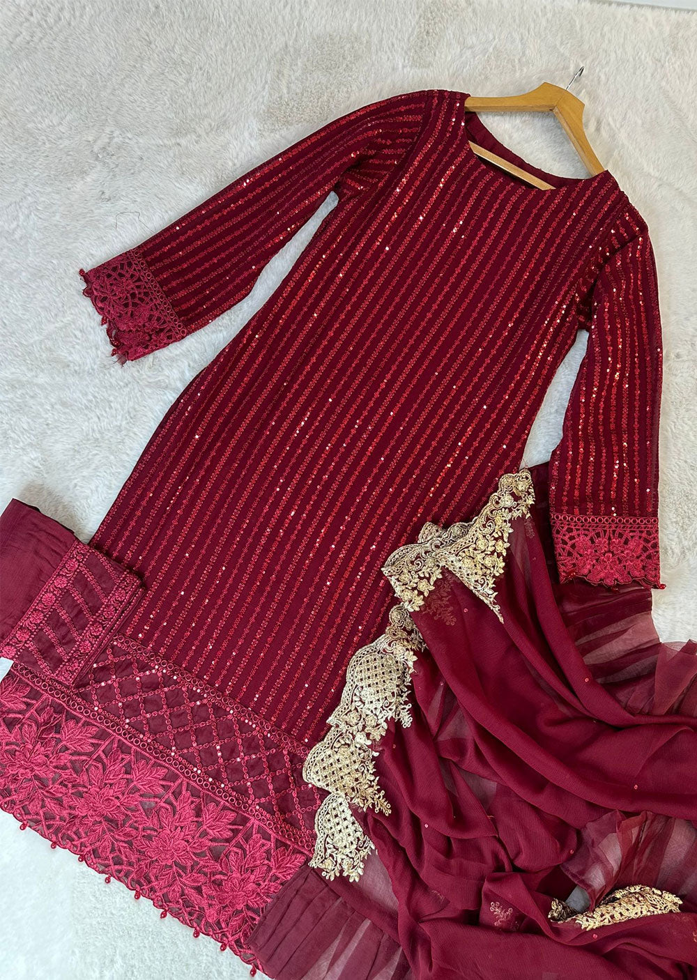 UMR901 Rixos - Maroon Memsaab Formal Chiffon Suit - Memsaab Online