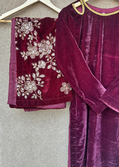 ASBC-02 - Red - Readymade Asma Winter Velvet Suit 2025 - Memsaab Online