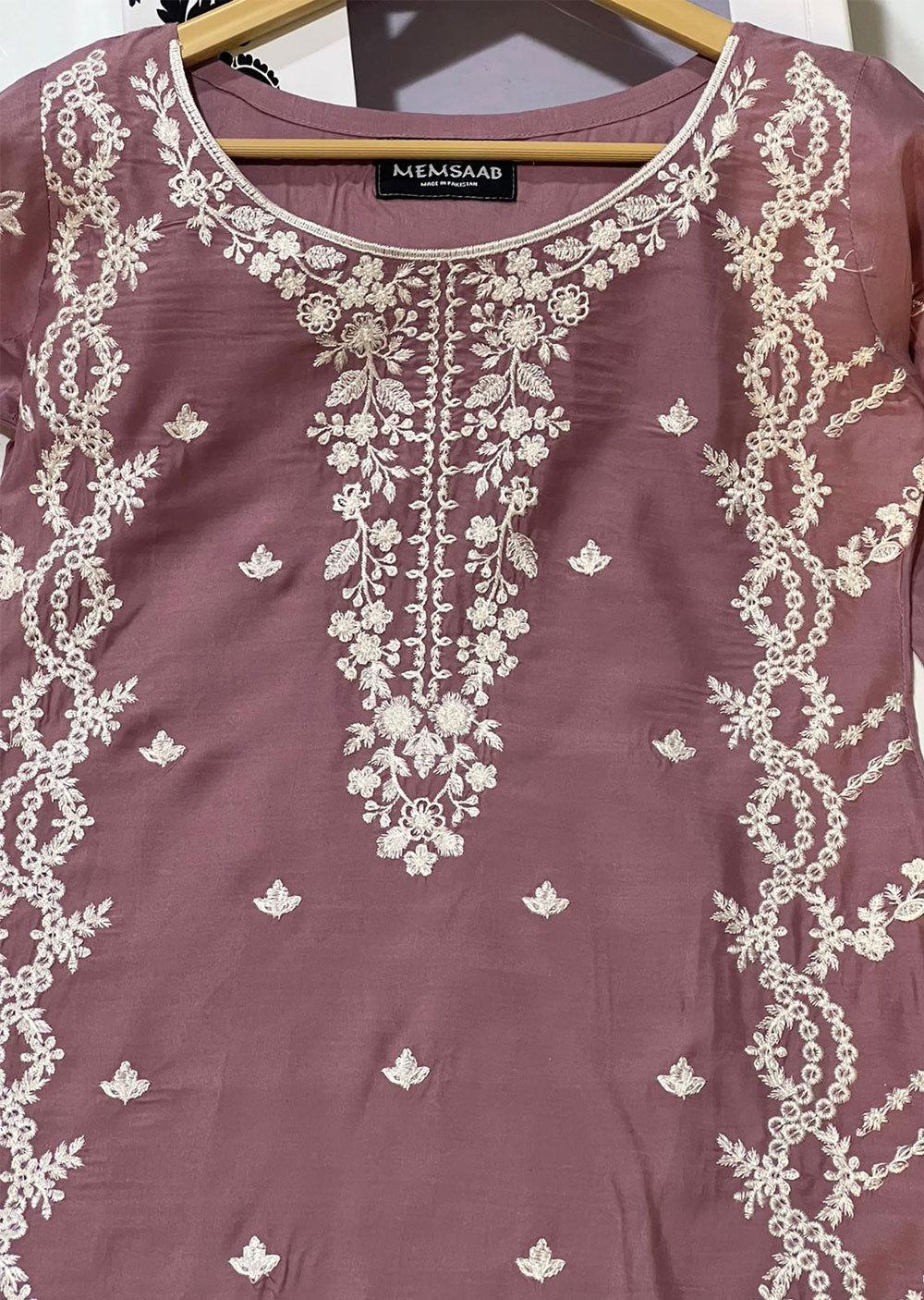 HK247 - Mauve Readymade Linen Mother & Daughter Suit - Memsaab Online