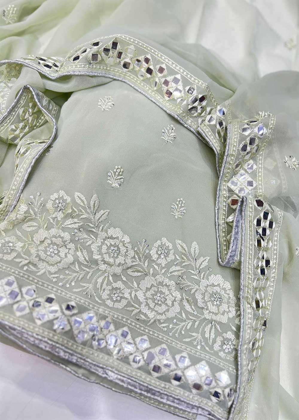 OP2428 Mint Green Unstitched Georgette Suit - Memsaab Online