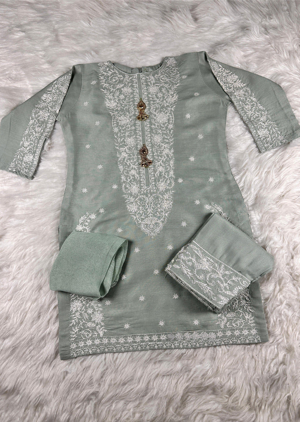 HK271 Jabeen - Mint Linen Oufit - Memsaab Online