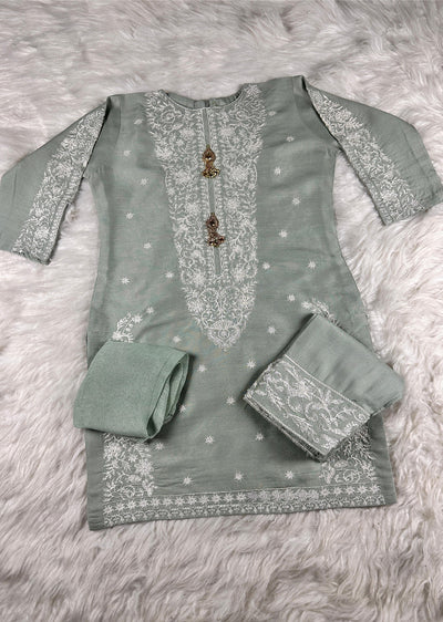 HK271 Jabeen - Mint Linen Oufit - Memsaab Online