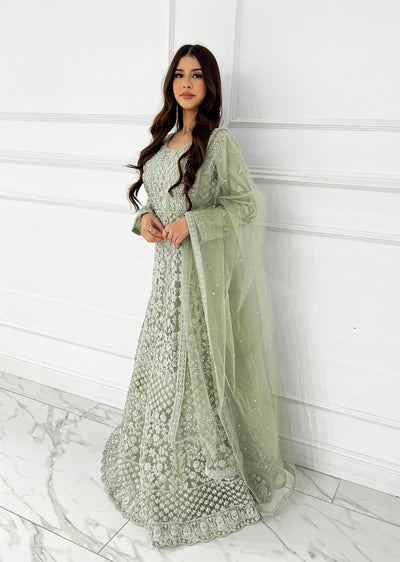 RH2112 Riya - MINT Fancy Net Maxi Dress - Memsaab Online