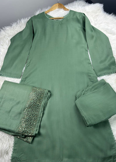 SMR3118- Green - Wool winter suit Suit 2024 - Memsaab Online