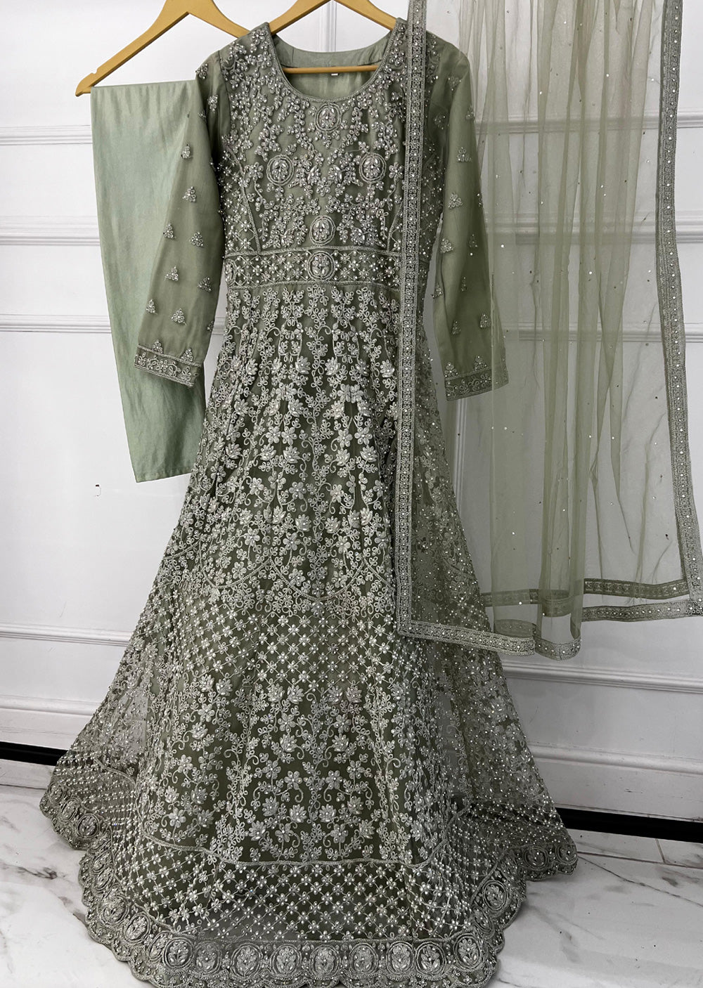 RH2112 Riya - MINT Fancy Net Maxi Dress - Memsaab Online