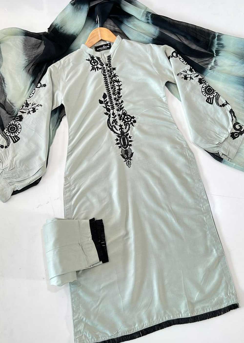 HK212 Lameez Readymade Mint Linen Suit - Memsaab Online