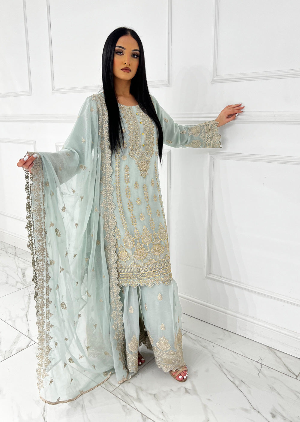 UJK-01 - Mint - Readymade - Florine Chiffon Suit 2025 - Memsaab Online