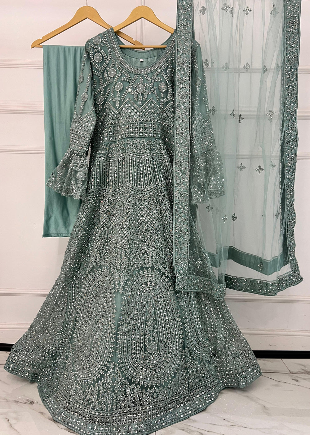 RH2103 Rita - Mint Fancy Net Maxi Dress - Memsaab Online