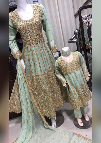 SHAZ6559 Mint Readymade Mother & Daughter Dress - Memsaab Online