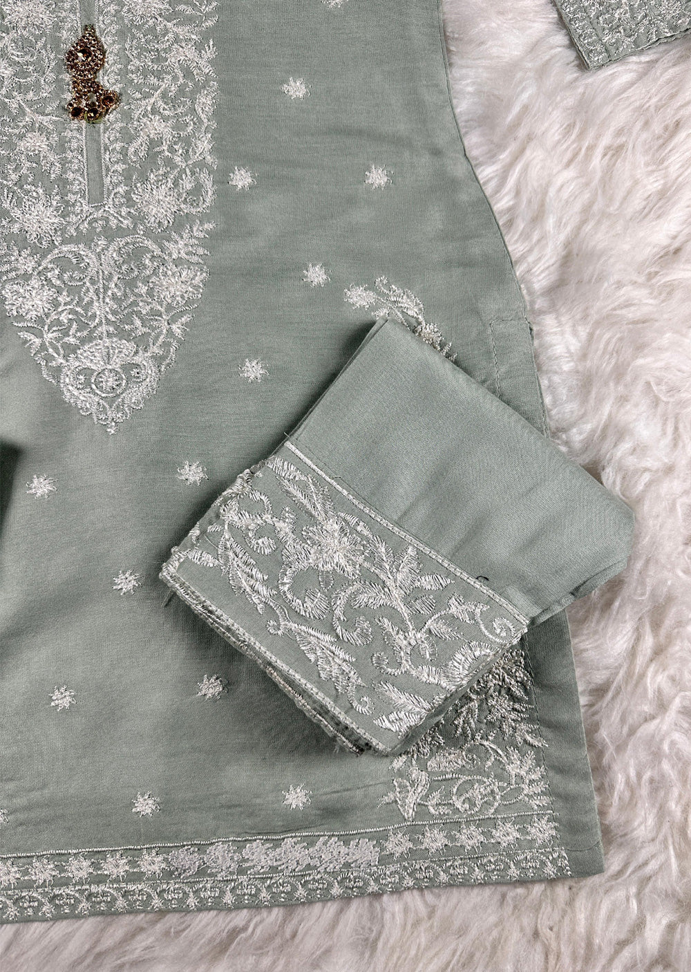 HK271 Jabeen - Mint Linen Oufit - Memsaab Online
