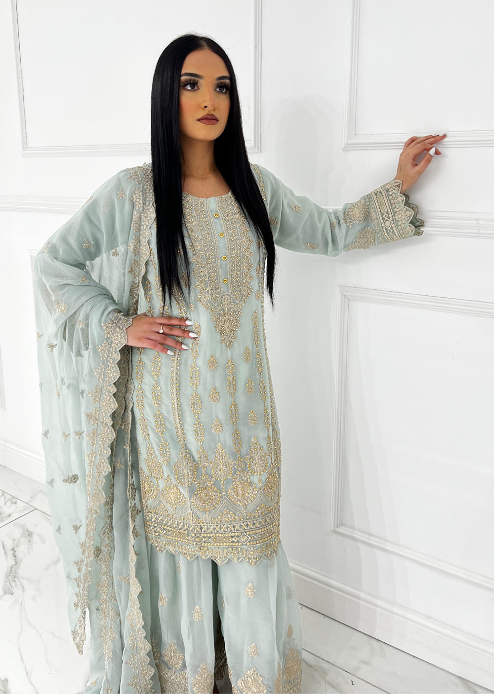 UJK-01 - Mint - Readymade - Florine Chiffon Suit 2025 - Memsaab Online