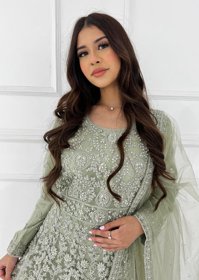 RH2112 Riya - MINT Fancy Net Maxi Dress - Memsaab Online