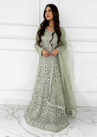 RH2112 Riya - MINT Fancy Net Maxi Dress - Memsaab Online