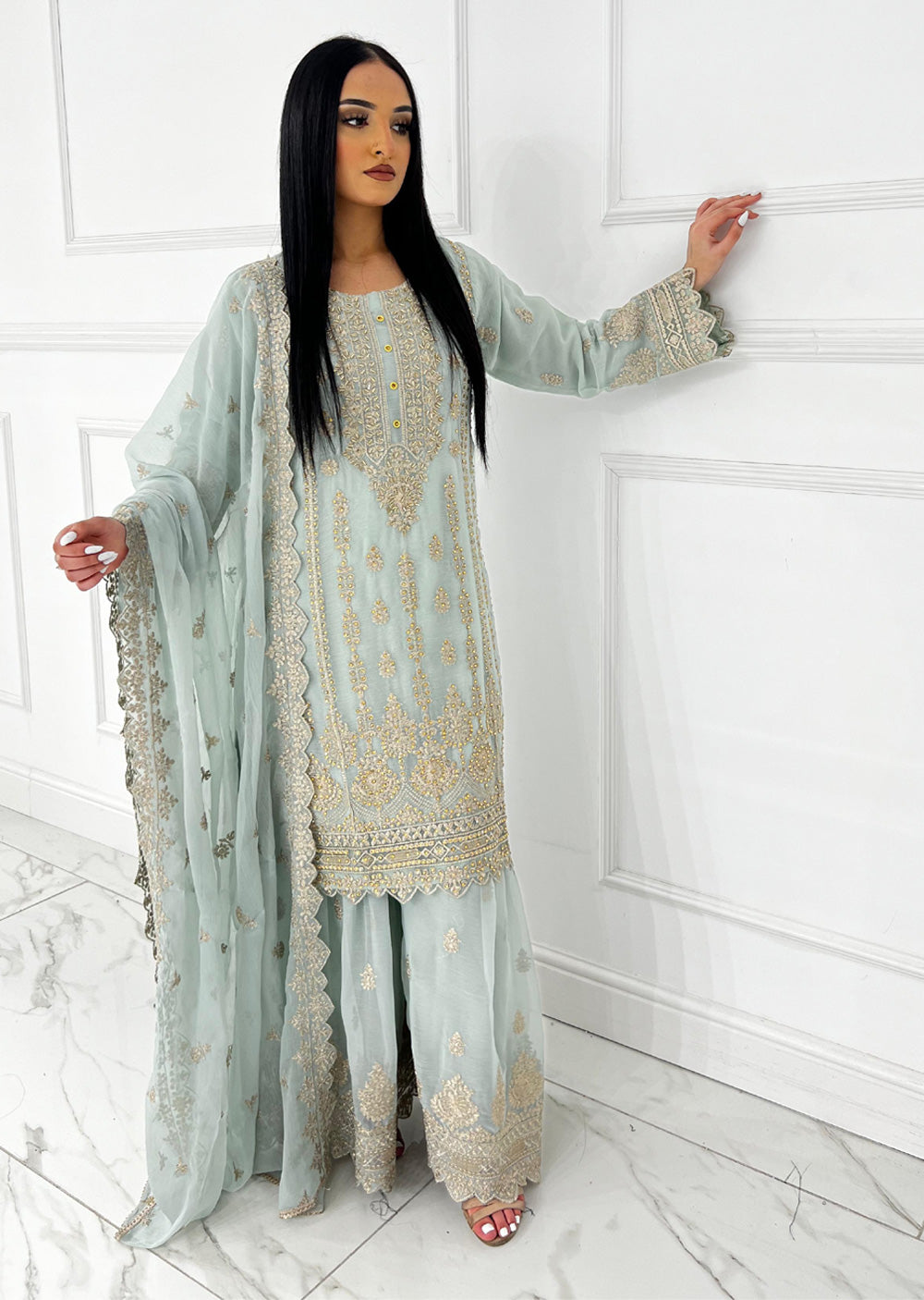 UJK-01 - Mint - Readymade - Florine Chiffon Suit 2025 - Memsaab Online