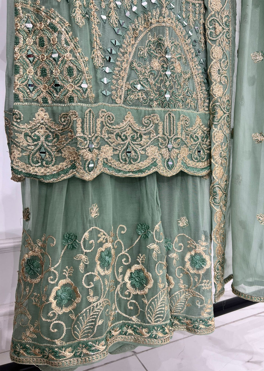 PS1767 Readymade Mint Chiffon Suit - Memsaab Online