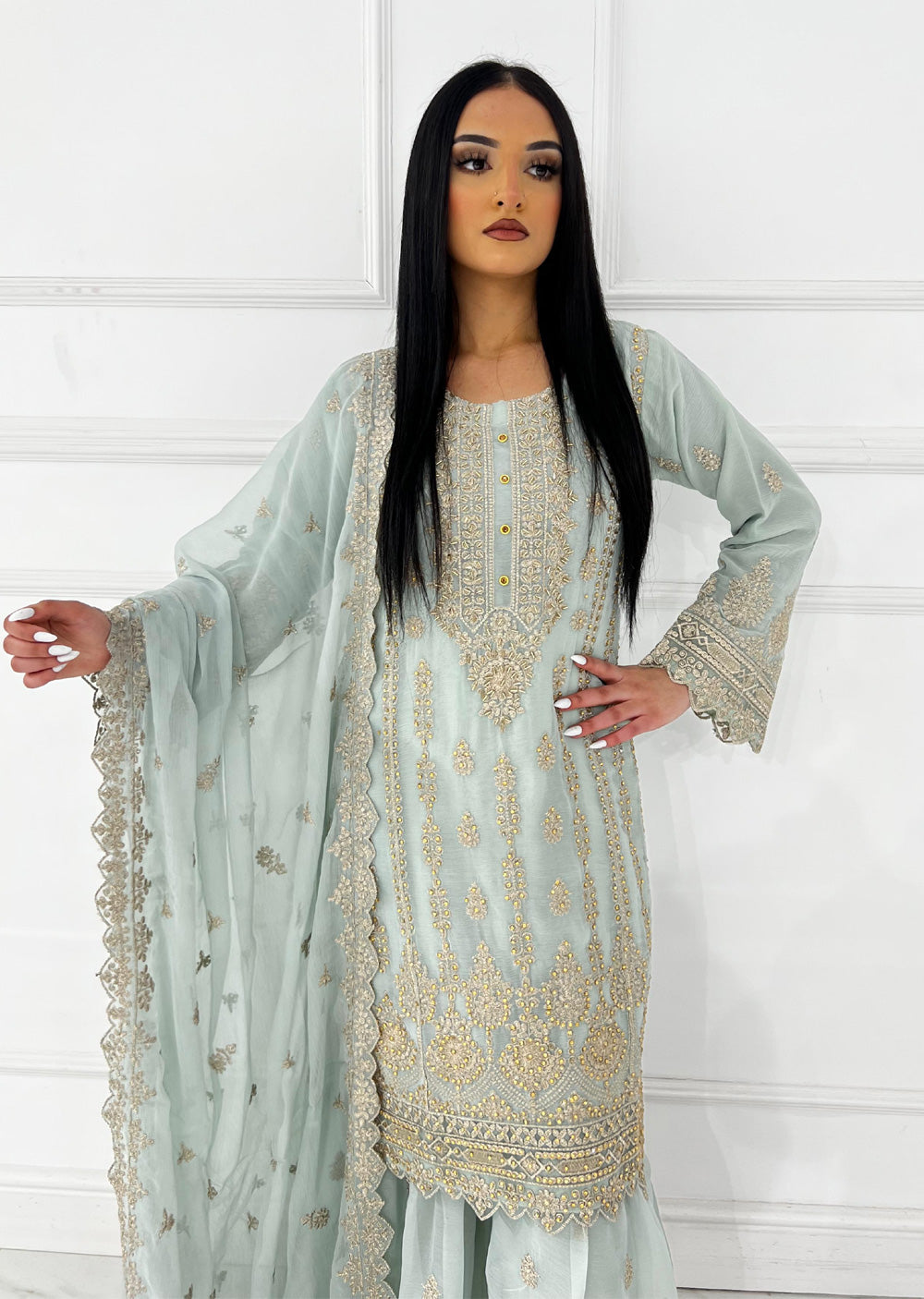 UJK-01 - Mint - Readymade - Florine Chiffon Suit 2025 - Memsaab Online