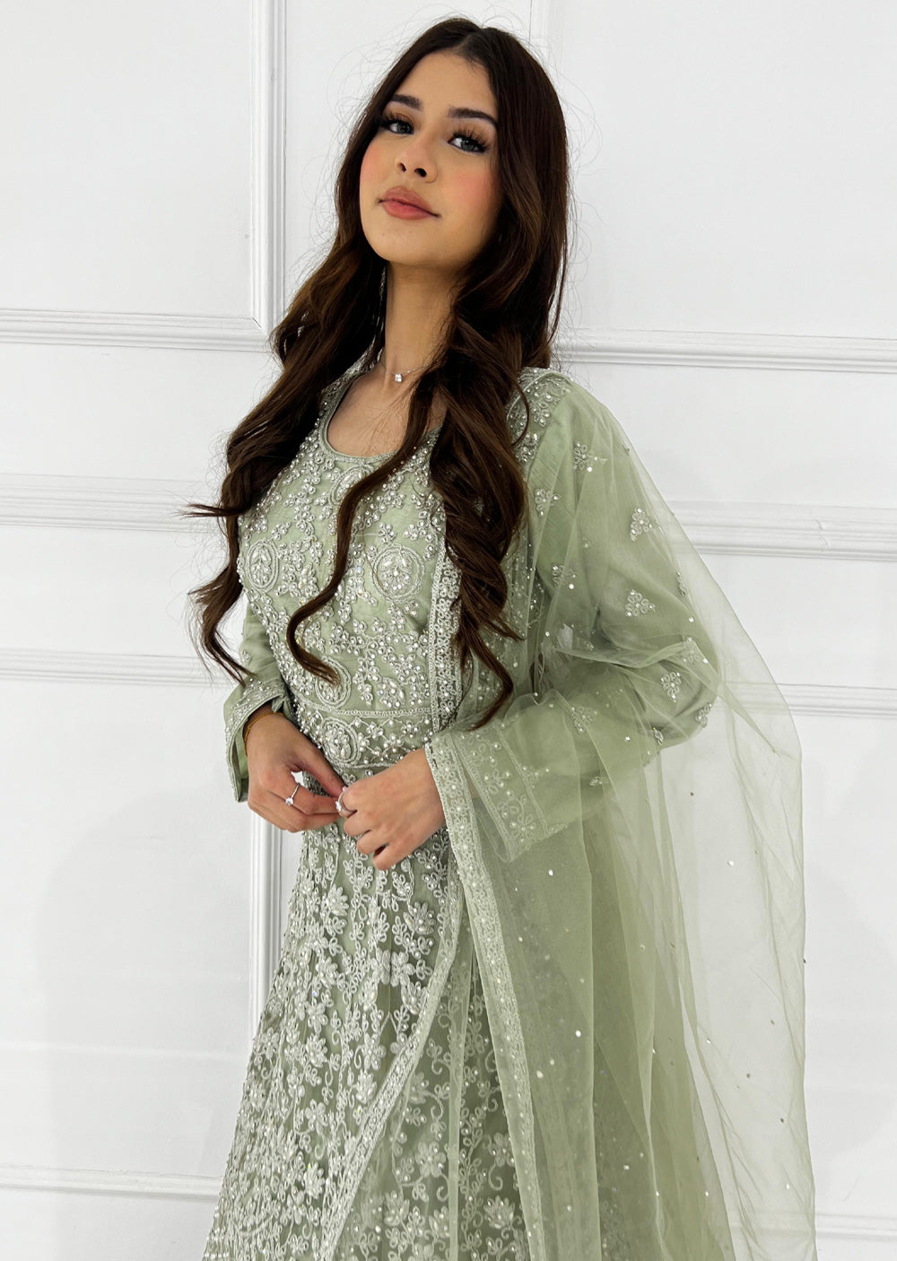 RH2112 Riya - MINT Fancy Net Maxi Dress - Memsaab Online