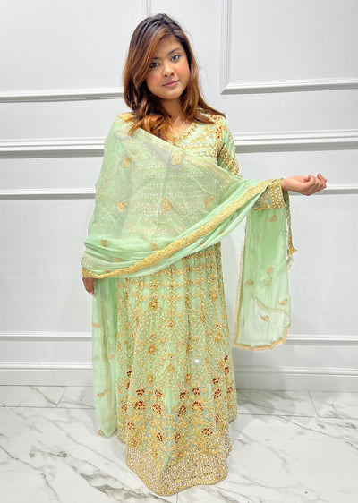 SHAZ9003 Mint Readymade Chiffon Party Gown - Memsaab Online