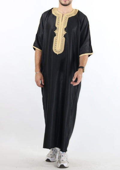 MRC008 Black/Gold Premium Moroccan Embroidered Thobe - Memsaab Online