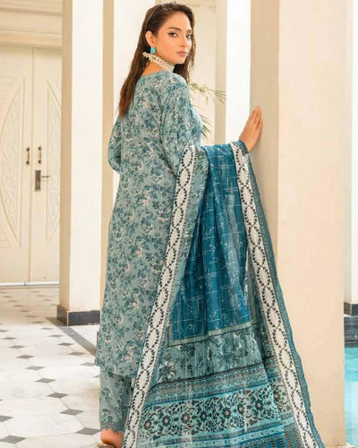 MSL-03 Readymade Munira Khazaan Aqua Linen Suit - Memsaab Online