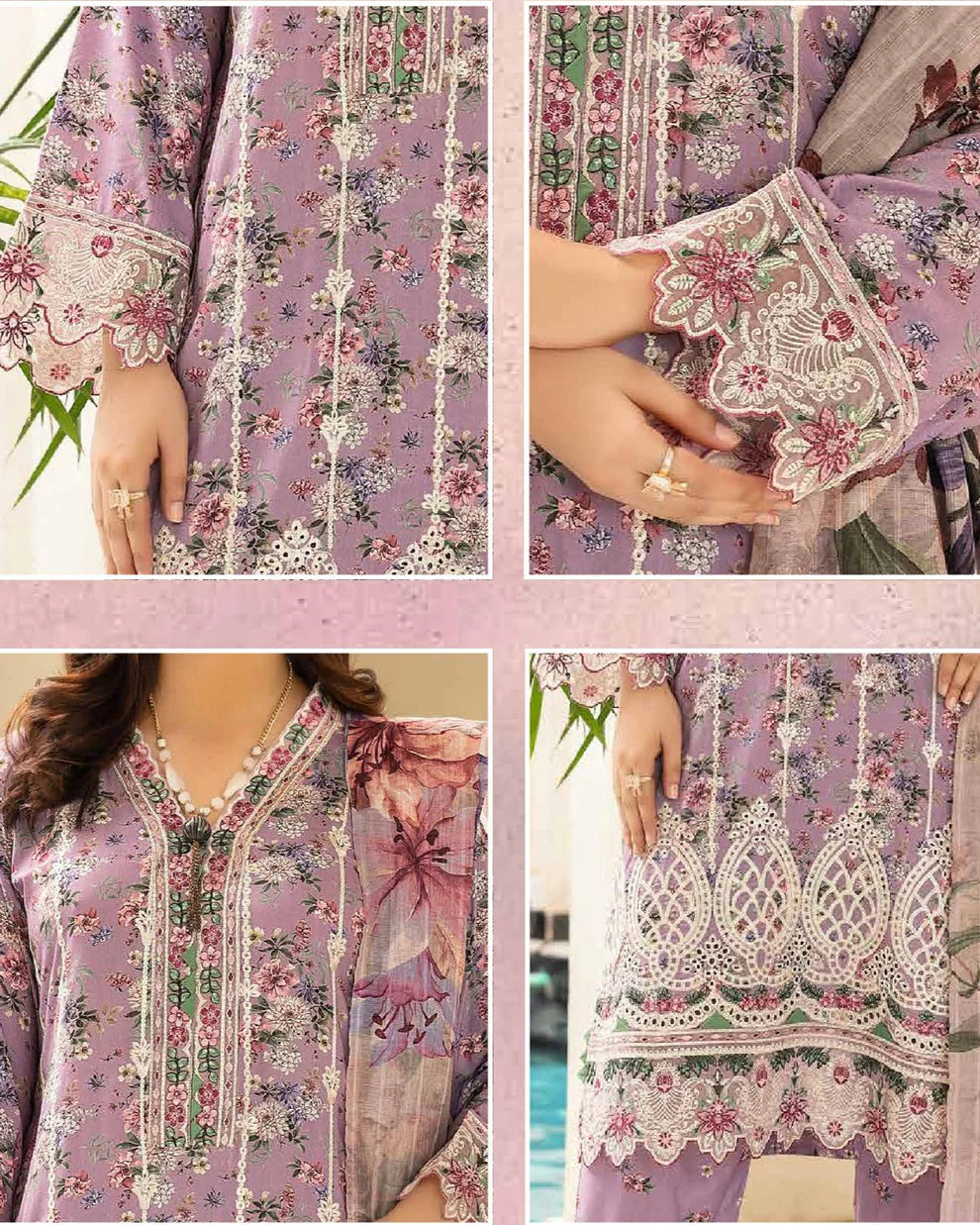 MSL-07 Readymade Munira Khazaan Lavender Linen Suit - Memsaab Online