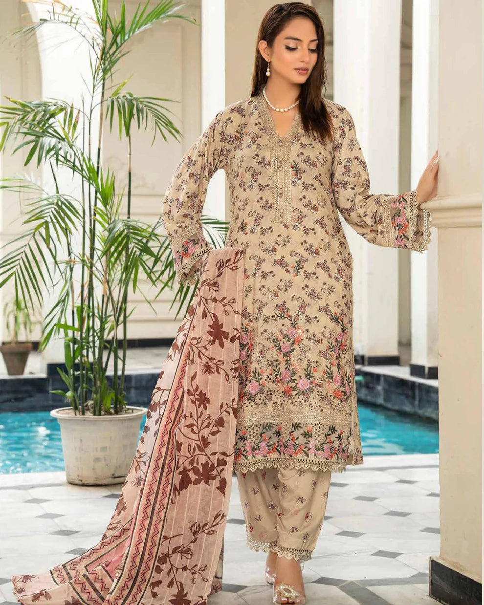 MSL-06 Readymade Munira Khazaan Linen Suit - Memsaab Online