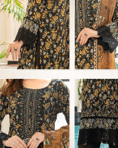 MSL-04 Readymade Munira Khazaan Black Linen Suit - Memsaab Online