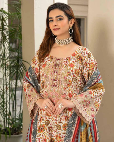 MSL- 02 Readymade Munira Khazaan Linen Suit - Memsaab Online