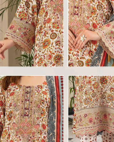 MSL- 02 Readymade Munira Khazaan Linen Suit - Memsaab Online