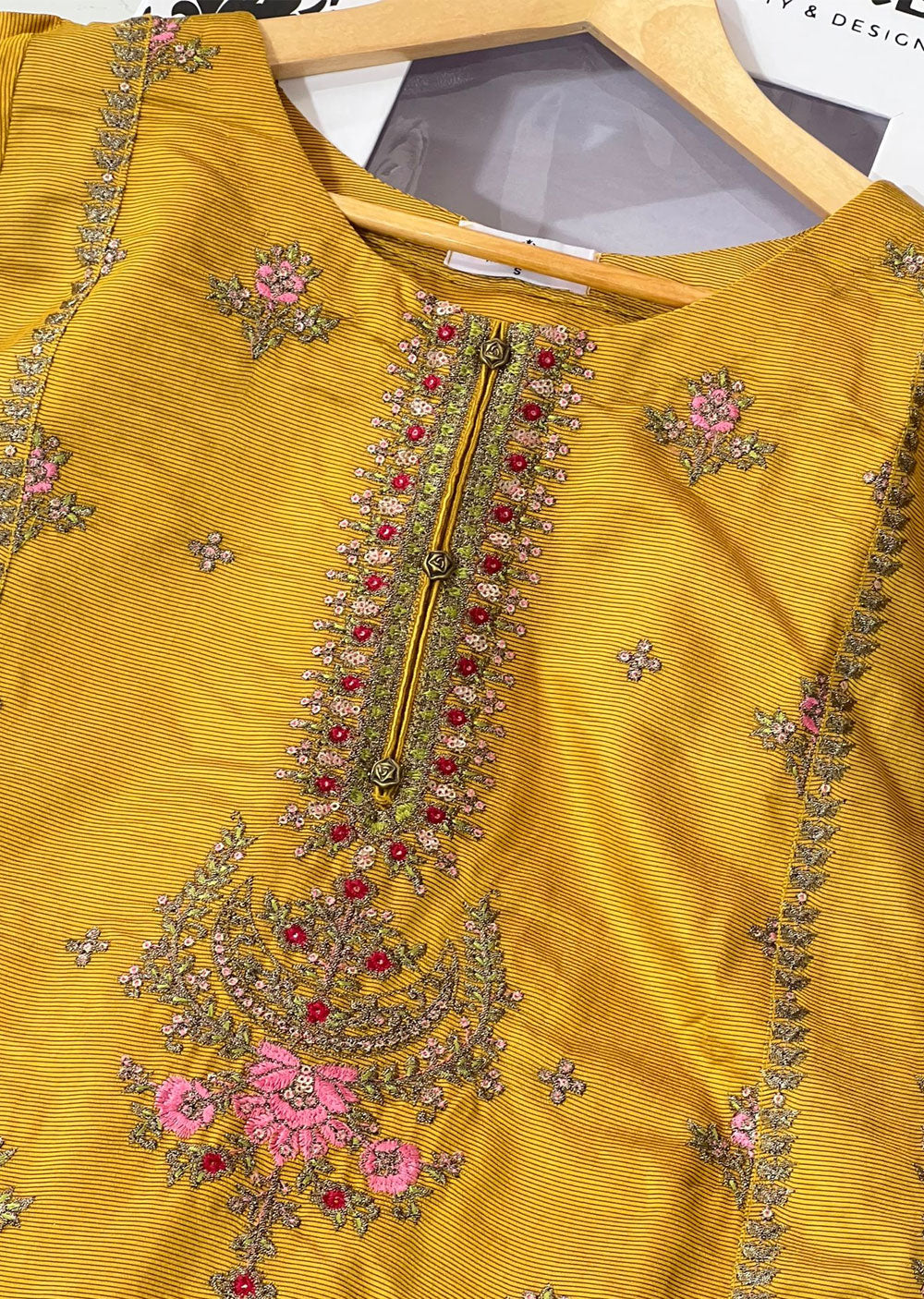 KLD302 Sanaya - Mustard Readymade Khadi Net Suit - Memsaab Online